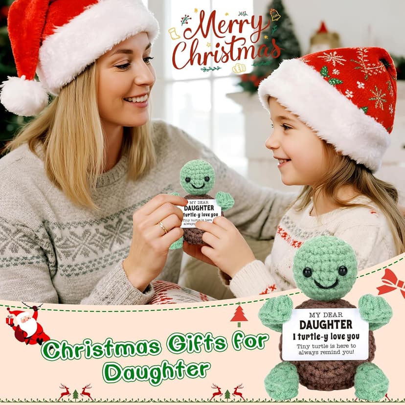 Mini Funny Turtle Daughter Gifts from Mom Dad, Birthday Gifts for Kids Teens Adults Daughter in Law Bonus Step, I Love You Small Cute Stuff Things, Handmade Emotional Positive Crochet Turtle