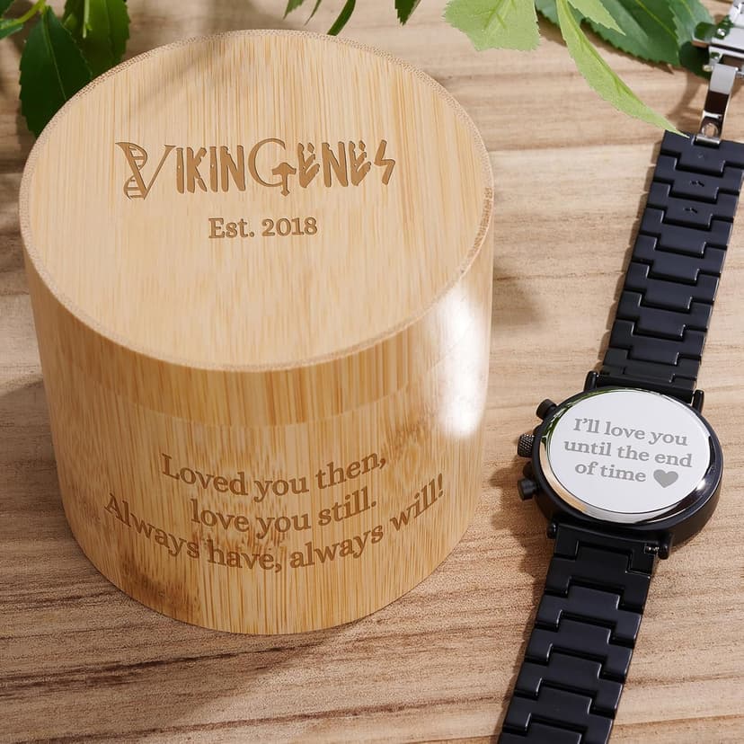 Vikingenes – Wooden Watches for Men, Engraved Wood Watch, Personalized Men's Gift, Viking Watches, Natural Wood Wristwatch, Luxury Wooden Chronograph, Custom Engraved Watch, Unique Gift for Men