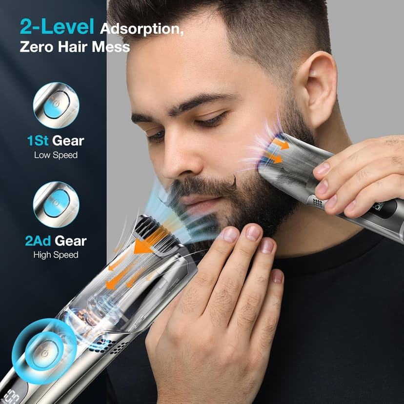 Vacuum Beard Trimmer for Men, New Version Adjustable Precision Trimming Length with 2 Comb, Electric Cordless Vacuum Trimmer for Beard, Waterproof and Rinses Easy, Blades for Skin fit