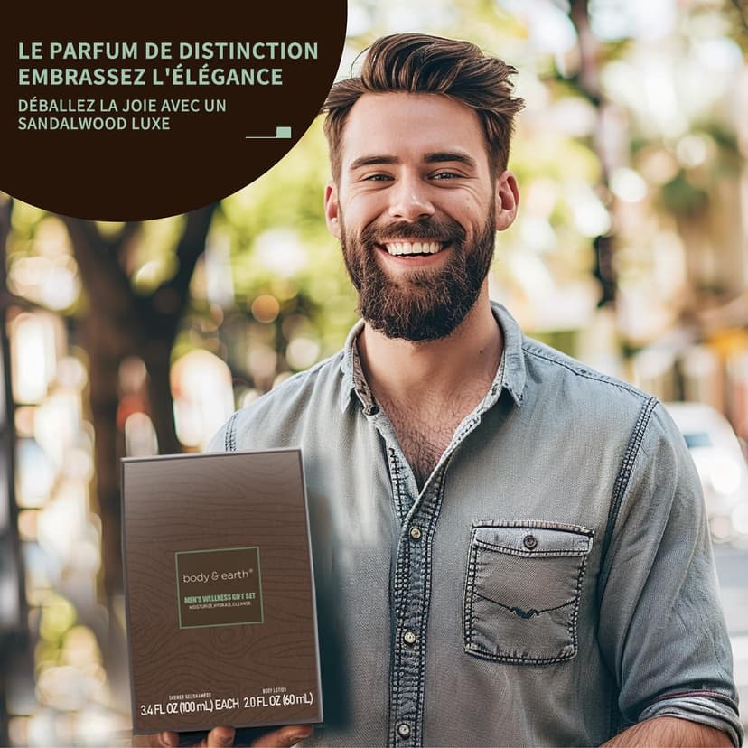 BODY & EARTH Men Gift Sets - 3PC Mens Gift Baskets Includes Sandalwood Shower Gel, Body Lotion, Shampoo, Mens Gift Basket as Birthday and Christmas Gifts for Men, Boyfriends and husbands