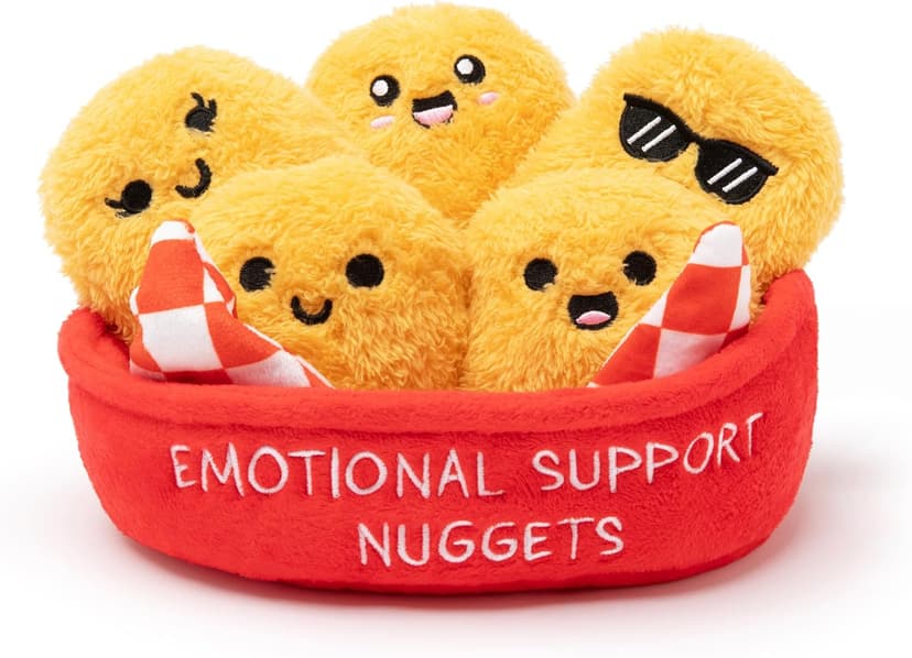 WHAT DO YOU MEME? Emotional Support Chicken Nuggets by Relatable, Cuddly Plush Toys and Stuffed Animals, Includes 5 Plushies with Basket, Funny or Cute Holiday Stocking Stuffer