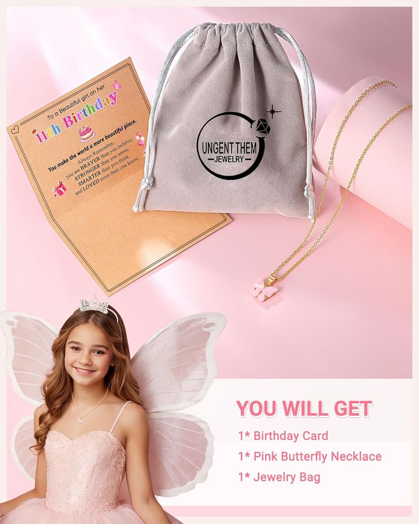 UNGENT THEM Happy 5th 6th 7th 8th 9th 10th 11th 12th Birthday Gifts, You Make The World A More Beautiful Place Butterfly Necklace Bday Presents