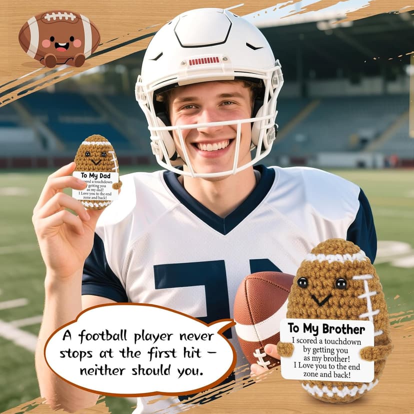 Mini Funny Brother Gifts from Sister Brothers, Positive Birthday Gift for Brother Adult, I Love You Small Cool Cute Football, Handmade Emotional Crochet Gift