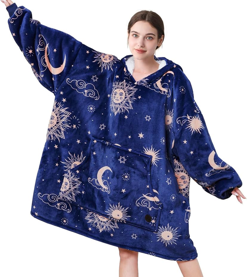 THREE POODLE Wearable Blanket Hoodie for Women, Oversized Sherpa Sweatshirt Blanket for Adults Men, Cozy Hooded Blankets, Gifts for Teen Girls Women Mom Sister