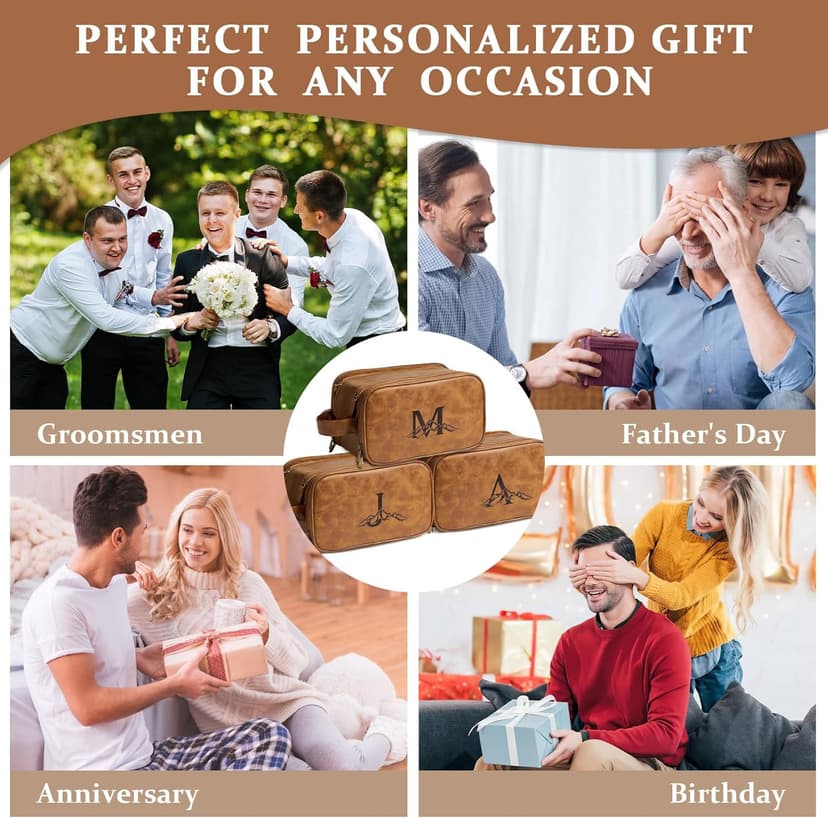 Janhavi Personalized Toiletry Bag for Men, Gifts for Boyfriend, Toiletry Bag For Shower Caddy,Personalized Initials & Mountain, Mens Toiletry Travel Bag, Travel Essentials for Men (Brown J)