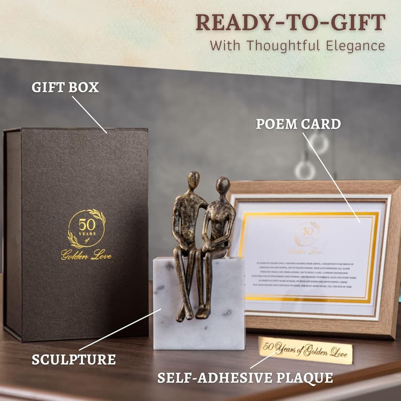 50th Wedding Anniversary Couple Gifts - Iron and Marble Sculpture - Gifts for 50th Wedding Anniversary for Parents or Friends - Includes Present Box, Engraved Plaque and Poem Card