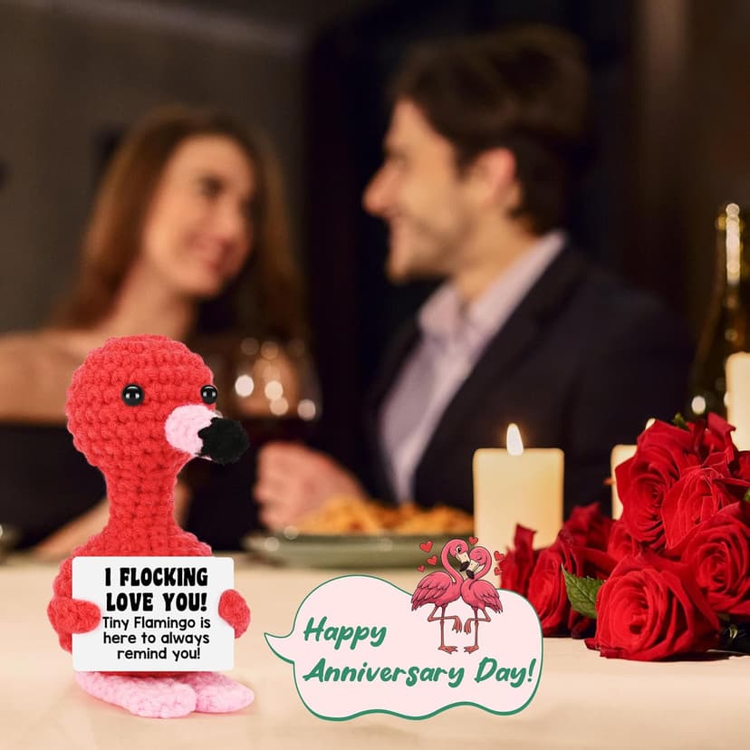 Funny Gifts for Her Girlfriend Christmas Valentines Day Anniversary Women Birthday Gifts Wife Stocking Stuffers, I Love You Flamingo Romantic Gift for Couple, Handmade Crochet Flamingo Lover Present