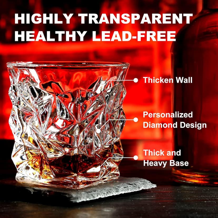 Whiskey Stones Gift Set - Whiskey Glass Set of 2 - Granite Chilling Whiskey Rocks - Scotch Bourbon Whiskey Box Set- Best Drinking Gifts for Men Dad Husband Birthday Party Holiday