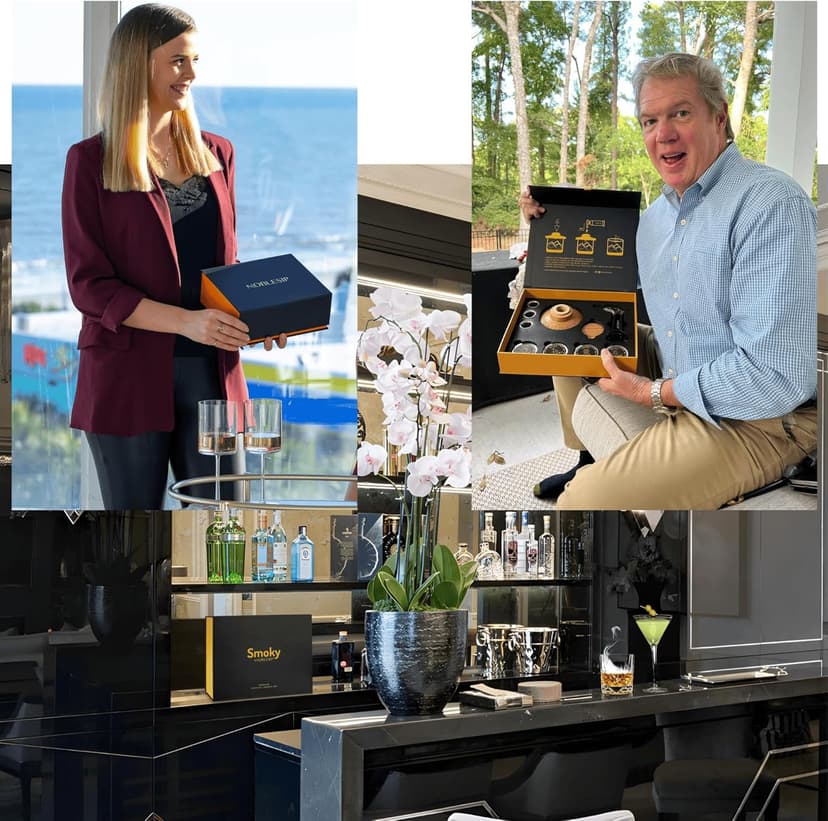 Whiskey Bourbon Smoker Kit 𝗣𝗥𝗘𝗠𝗜𝗨𝗠 Smoky bar Set. Natural American Solid Oak Smoker. A Great Home bar Gift, Easily Make The Legendary Smoked Cocktails and Old fashioneds at Home.