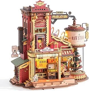 ROKR 3D Puzzle for Adults Christmas Style Dream Gift Factory Wooden Model Kit Luminous Factory DIY Dollhouse Kit Building with Music, Lights and 5 Elves for Teens & Kids