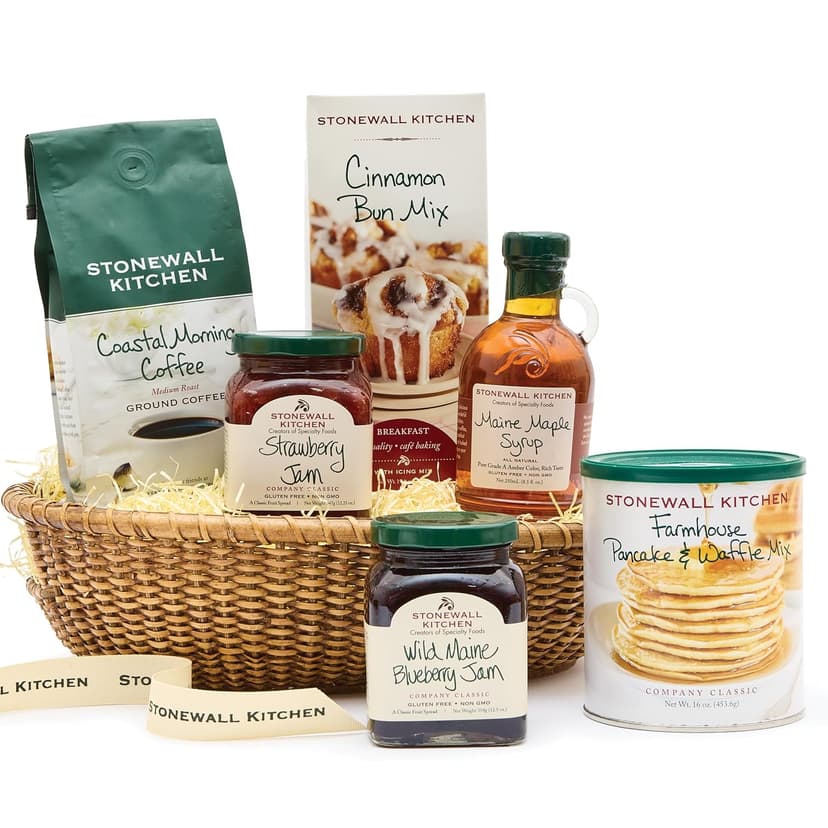 Stonewall Kitchen, New England Breakfast 6-Piece Gift Set with Reusable Basket