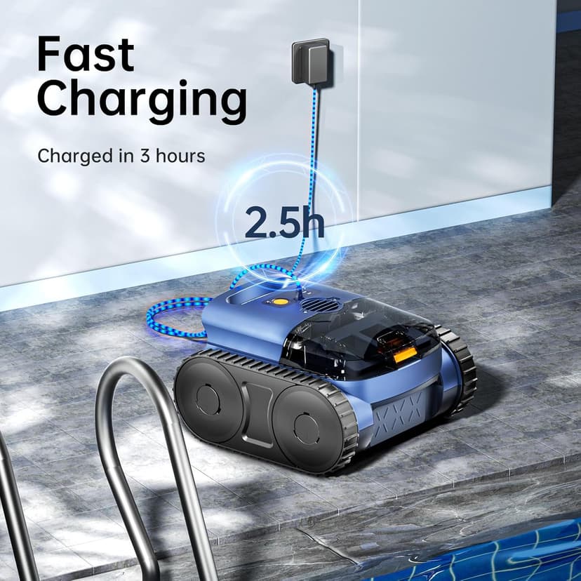 Cordless Robotic Pool Vacuum, Pool Cleaner with Track Drive & Sonar Navigation, 180W Brushless Motor, Wall & Waterline Climbing, 150-Min Runtime, for Inground & Above-Ground Pools up to 2150 Sq. Ft.