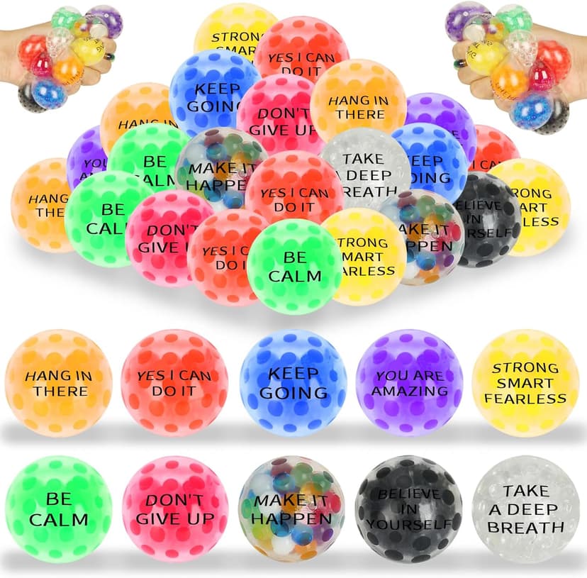 20 Pack Colorful Motivational Mini Stress Balls Set, Squishy Balls Fidget Toys for Adult, Squeeze Balls Bulk, Birthday Gifts Party Favors Goodie Bags Stuffer Anxiety Stress Relief