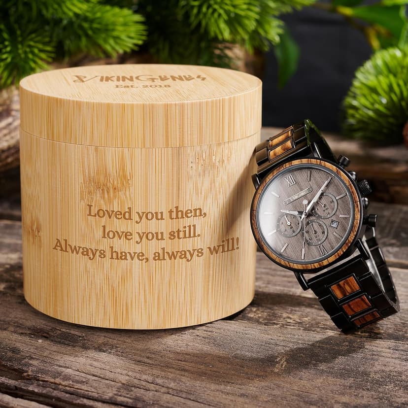 Vikingenes – Wooden Watches for Men, Engraved Wood Watch, Personalized Men's Gift, Viking Watches, Natural Wood Wristwatch, Luxury Wooden Chronograph, Custom Engraved Watch, Unique Gift for Men