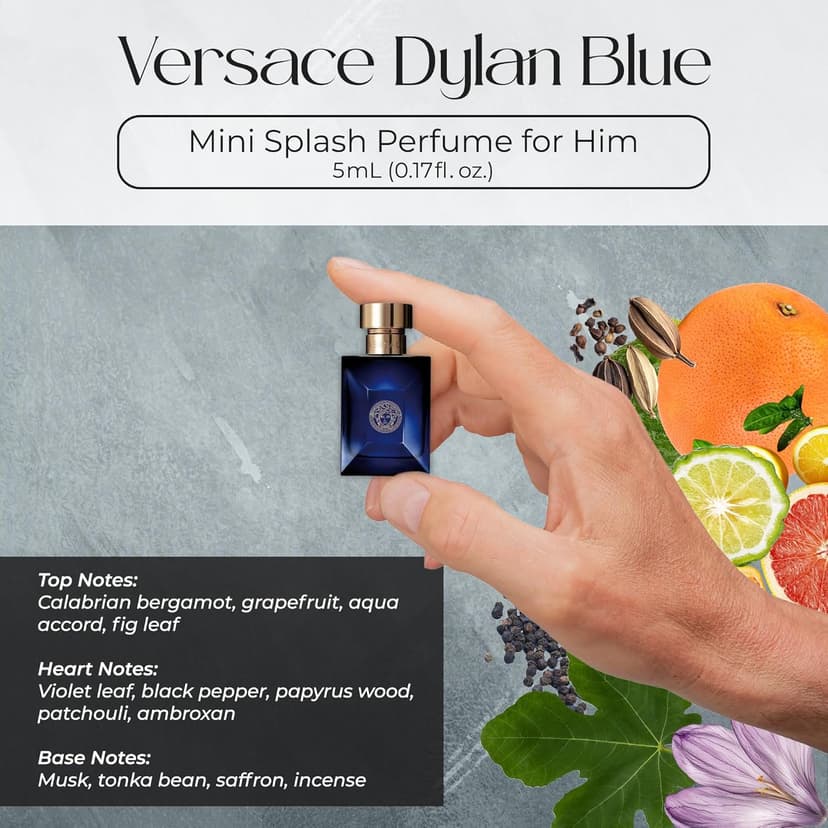 Versace Cologne for Men Set of 4 Mini Eros, Pour Homme, Dylan Blue, Eau Fraiche Perfume for Men Fragrance Sampler Set - Designer Mens Cologne Samples (4 Count, 0.17 oz)