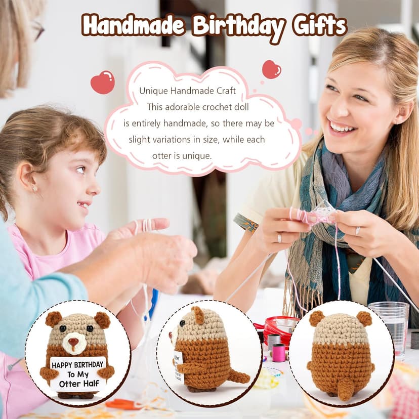 Birthday Gifts for Women Men - Happy Birthday to My Otter Half, Handmade Crochet Otter for Wife Husband Fiance, Cute Hand-Held Card for Him Her Boyfriend Girlfriend Lover
