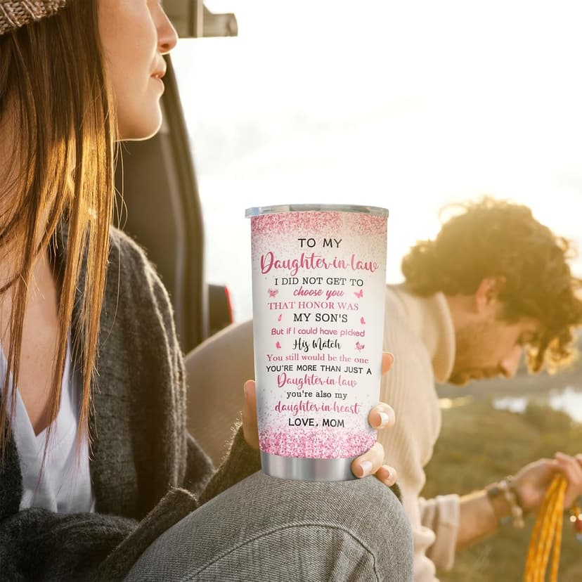 ZANIION Daughter In Law Gift Tumbler 20oz 1PC, Thoughtful Gifts Ideas For Daughter-In-Law From Mother-In-Law Mug, Best Christmas Mothers Day Weeding Decoration Present For Future Son'S Wife Coffee Cup