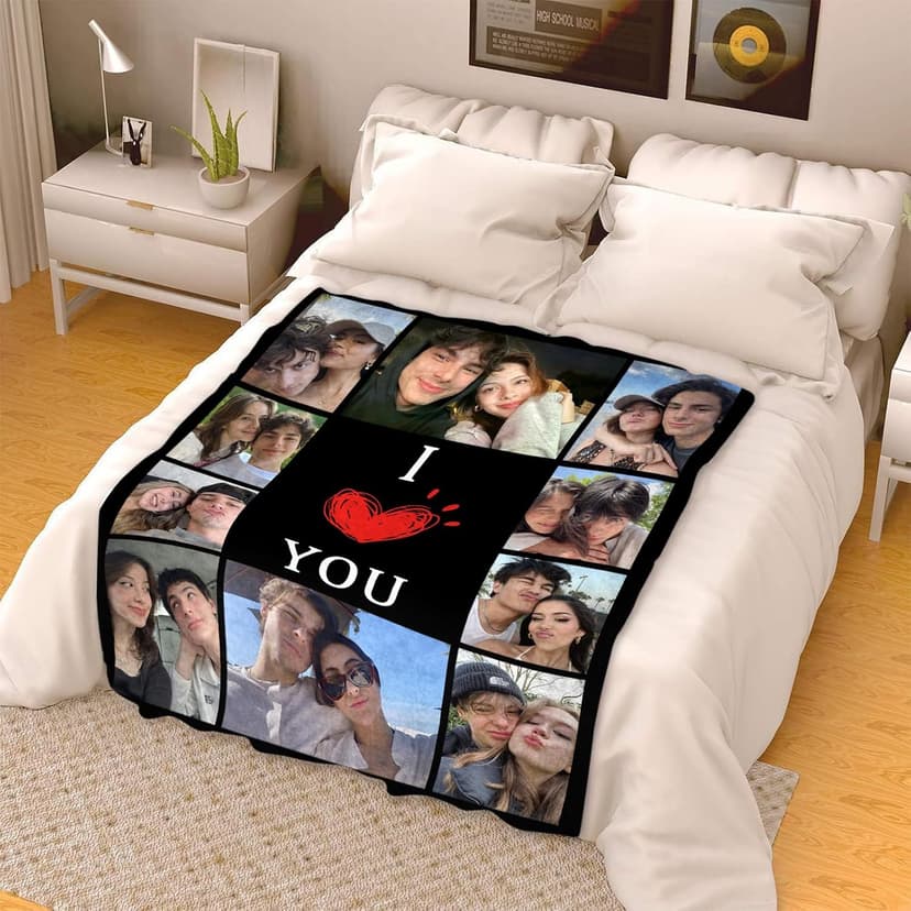 Custom Blanket with Picture Text Customized Fleece Photo Blanket for Couples Gifts Personalized Blankets and Throws Christmas Birthday Gifts for Boyfriend Girlfriend