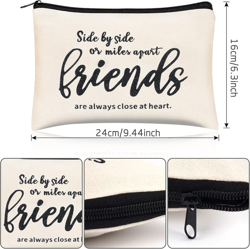 Kolewo4ever 12pc Friend Appreciation Gift Set: 6 Cosmetic Bags & 6 Keychains, White, Letter Print, Zipper Closure, Lightweight, Easy to Clean, Durable, Women Adults, Gift, Travel, Organization