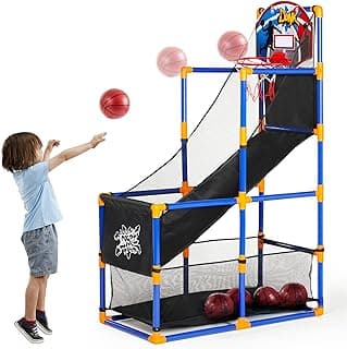 JOYIN Arcade Basketball Game Set with 4 Balls and Hoop for Kids 3 to 12 Years Old Indoor Outdoor Sport Play - Easy Set Up - Air Pump Included - Ideal for Competition