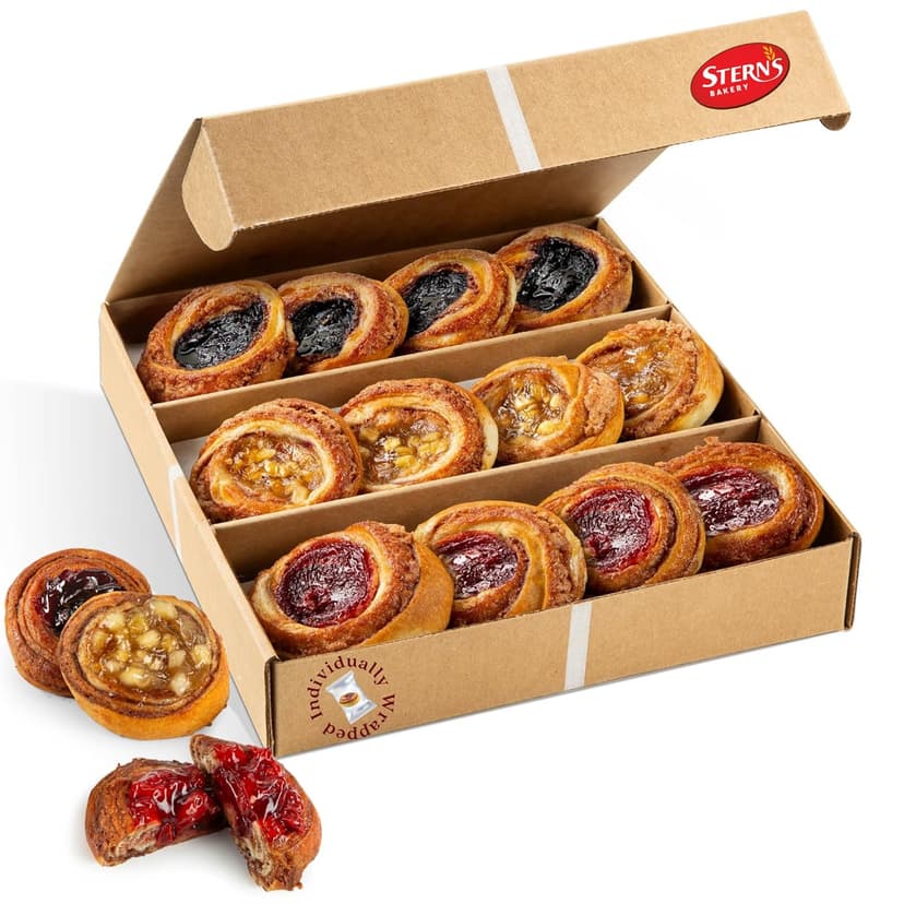 Fruit Danish Pastries | Christmas Holiday Corporate Food Gifts in Gift box |12 Individually Wrapped ASSORTED Fruit Filled Cinnamon Buns | Halloween, Thanksgiving-Stern’s Bakery