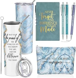Domensi 6 Pcs Employee Appreciation Gift Set for Women Female Christmas Thank You Gift May You Be Proud 20 oz Rustic Marble Sign Tumbler Makeup Bag Journal for Teacher Nurse Lady Work Business(Blue)
