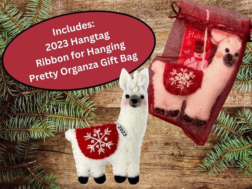 Llama Christmas Ornaments 2025, Felt Christmas Ornaments, Lama Gifts for Women, Fair Trade, Hand Made in Nepal - Comes in a Gift Bag