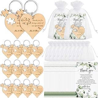 Wedding Favors for Guests Wood Heart Puzzle Keychains Thank You Cards Gift Bag Bridal Shower Souvenir Gifts(50 Sets)