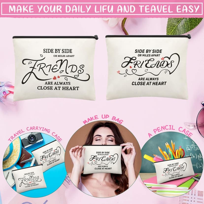 Weewooday 6 Pieces Friendship Gifts for Women Good Friends Makeup Cosmetic Bags Weekend Trip Gifts Birthday Portable Makeup Bags Gifts for Women Travel Retirement Anniversary Present(Classic Style)