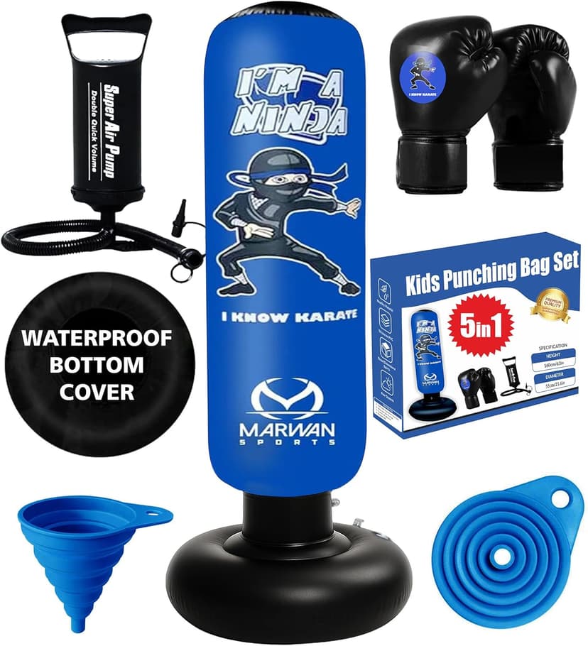 5-in-1 Inflatable Punching Bag for Kids – 63" Karate Toy Set with Boxing Gloves, Durable Fast Rebound, Active Play Birthday for Boys & Girls Ages 4-12