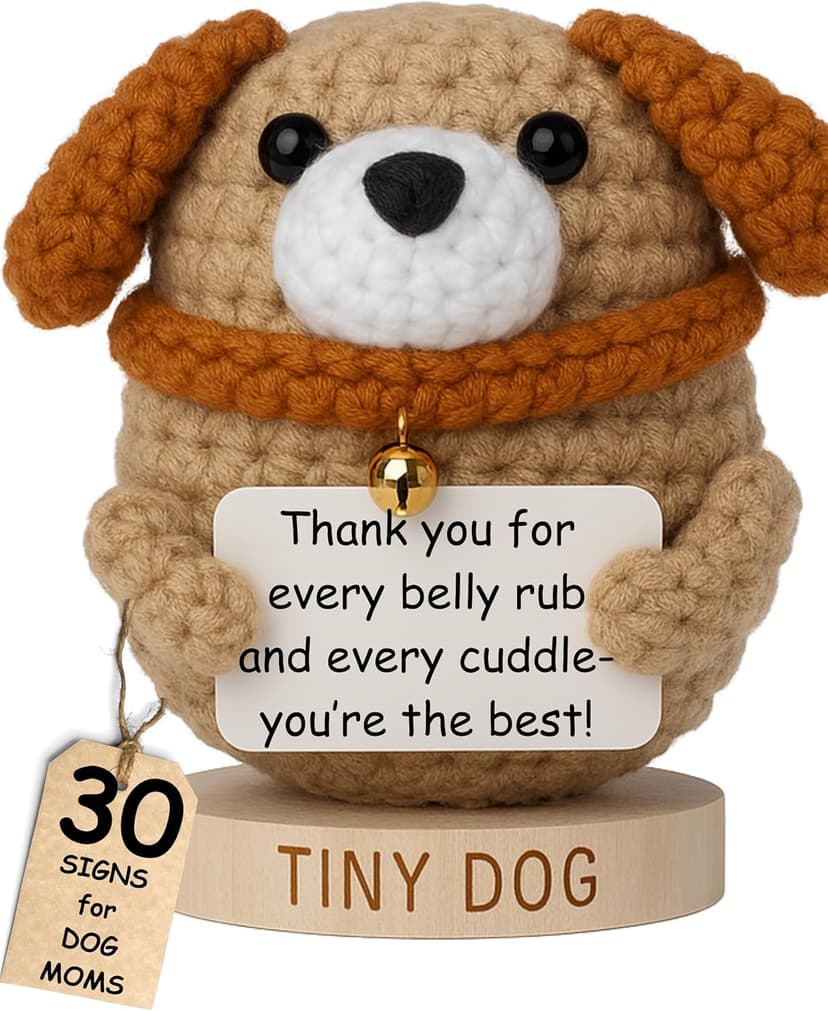 Dog Mom Gifts for Women - Positive Crochet Animal with 30 Cute Signs for Dog Moms, Unique Birthday Gift for Pet Lovers, Funny Present for Birthday, Christmas, Mothers Day - Funny Furr Mama Gifts