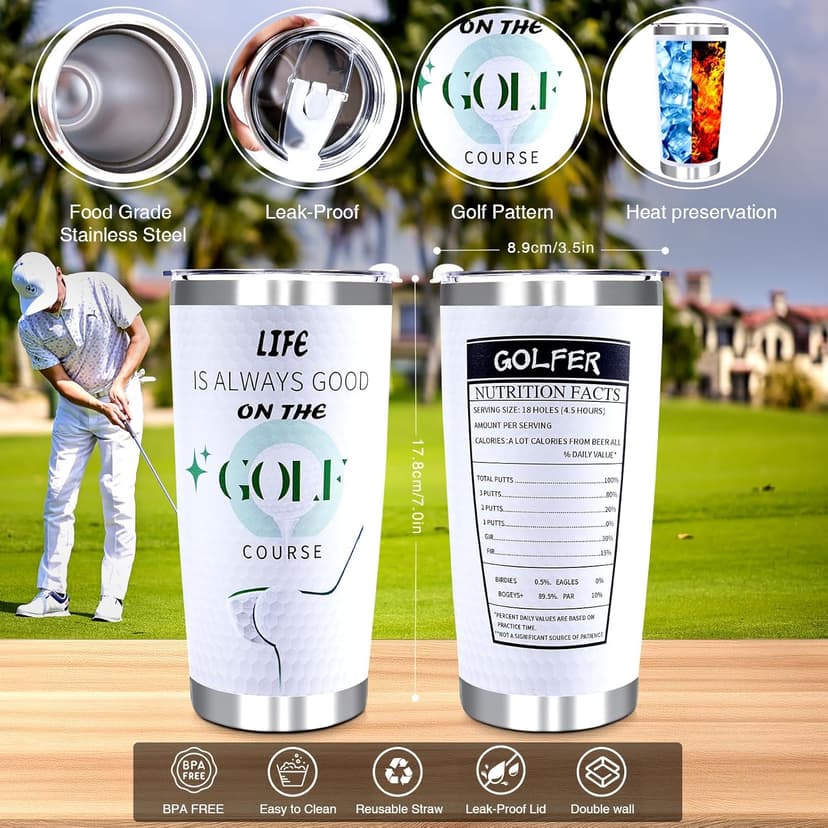 Golf Gifts for Men - 9PC Set: Tumbler, Towel, Socks, Key Chain, Bracelet, Thanks Card; Gift Box; Perfect for Golfer, Dad, Christmas