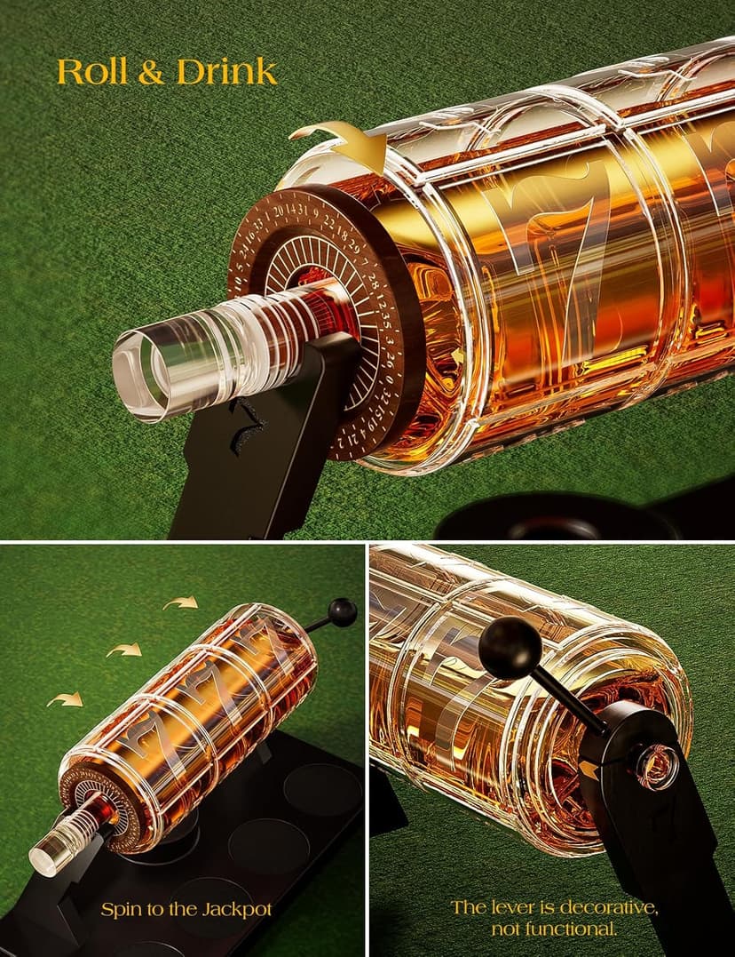 Kollea Slot Whiskey Decanter Set for Men, 50.7 Oz Casino Style Whiskey Decanter with 4 Dice Glasses, Birthday Gifts for Men Dad, Him, Boyfriend, Guy, Liquor Dispenser for Anniversary, Bar Christmas