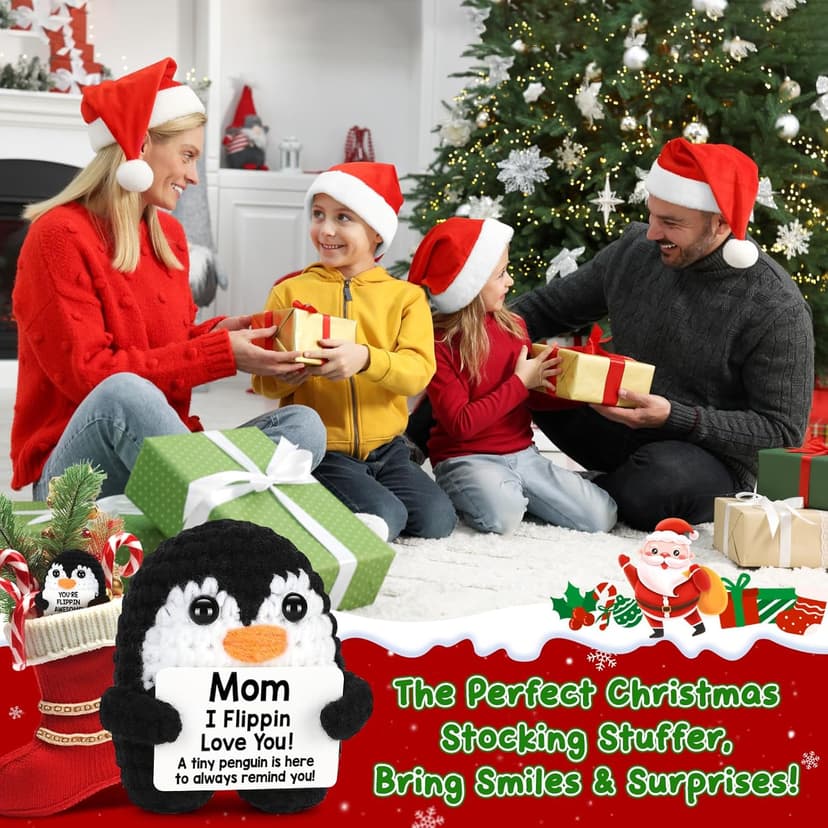 Birthday Gifts for Mom from Daughter Son, Handmade Crochet Mini Penguin Mom Gifts for Birthday Christmas Mama Mother in Law Bonus Step Mothers, Funny I Love You Mum Present Emotional Cute Decor