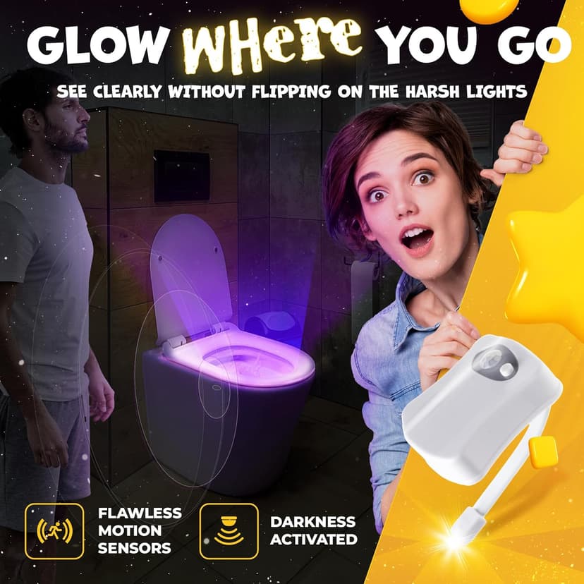 Toilet Bowl Night Light - Unique Cool Gadget with Motion Sensors & Multi Color LED - Funny Gag Gifts for Men, Dad, Husband, Boyfriend - Fun Birthday Present for Him
