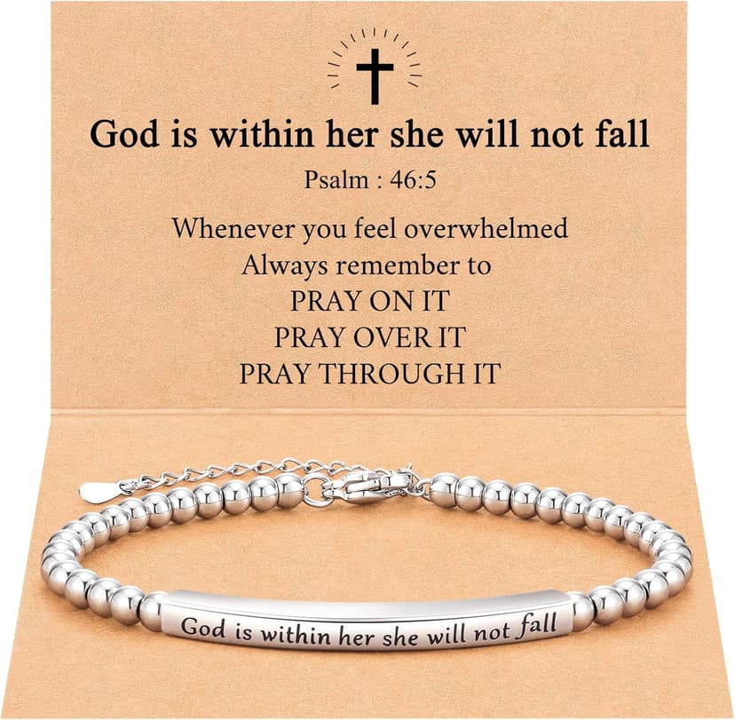 JOGDIAM Religious Gift for Her God is Within Her She Will Not Fall Bible Verse Bracelet Gift for Her