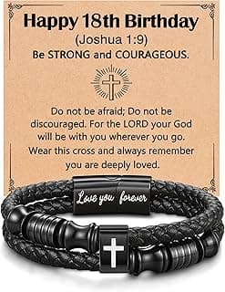 UNGENT THEM Joshua 1:9 Encouraging Christian Birthday Gifts for Boys Teens Men, Bible Verse Leather Cross Bracelet