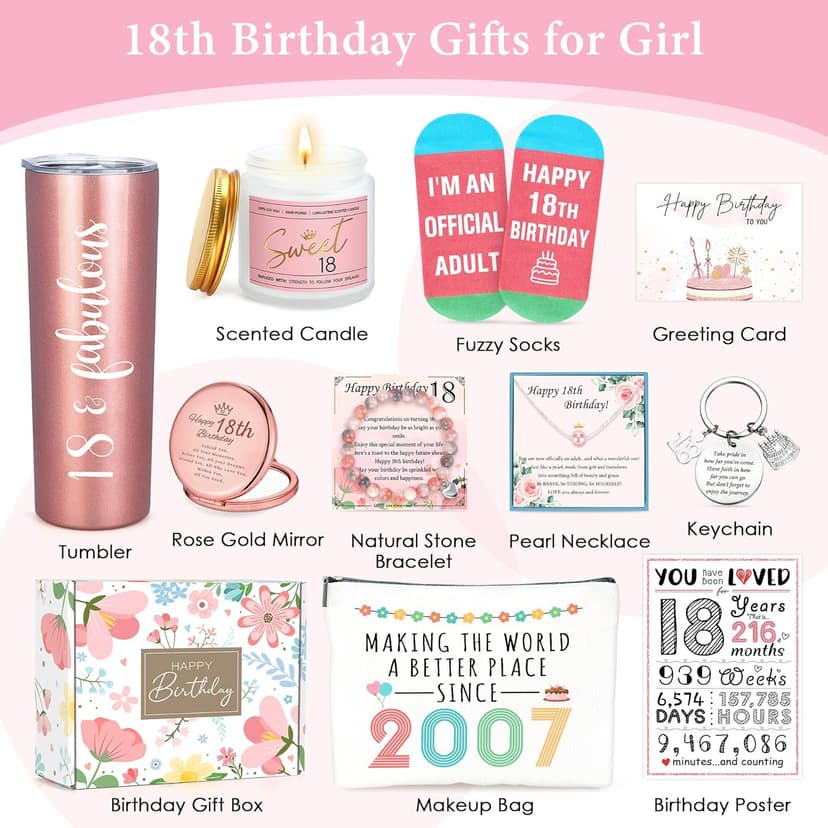 18th Birthday Gifts for Girls Trendy 18 Year Old Girl Birthday Gifts for 18 Year Old Girl Gift Ideas Unique Age 18 Gift for Female Teen Girls Her Daughter Happy 18th Decoration Presents with Tumbler