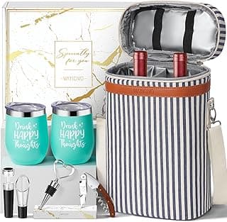 Birthday Christmas Gifts for Women Men - Wine Gift Baskets Christmas Gifts For Mom, Women, Friend, Wine Lovers, Self Care Package, Insulated Wines Tote Bag Carrier w/ Tumblers & Wines Accessories Set