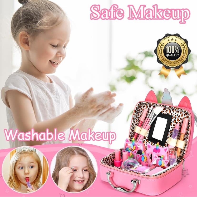 Heaning Kids Washable Makeup Girl Toys - Real Makeup Kit Kid Make up Set for Toddlers Children Princess Dress Up Christmas Birthday Gifts Toys for 3 4 5 6 7 8 9 10 11 12 Year Old Girls