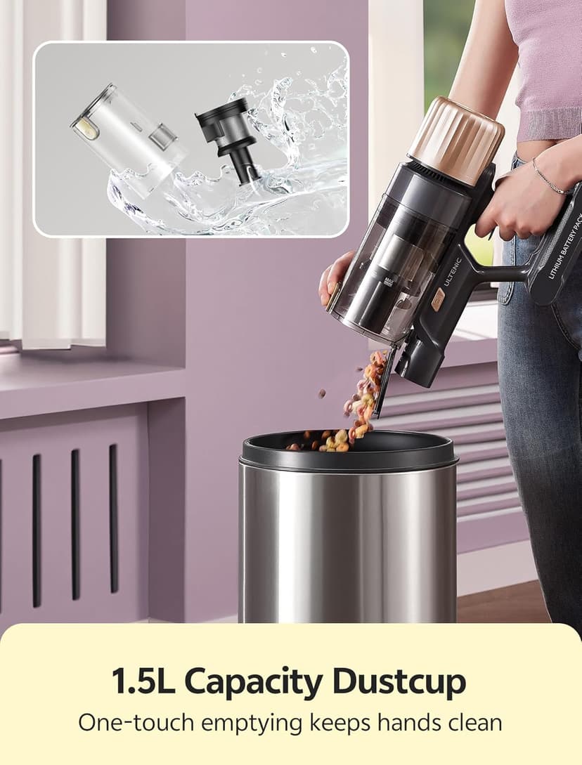 Ultenic Cordless Vacuum Cleaner, 550W 50KPA 65min Runtime, Stick Vacuum with Green Light, Self-Standing & 180° Lay-Flat, Anti-Tangled Brush, Vacuum Cleaners for Home/Hard Floor/Carpet/Pet Hair, U15