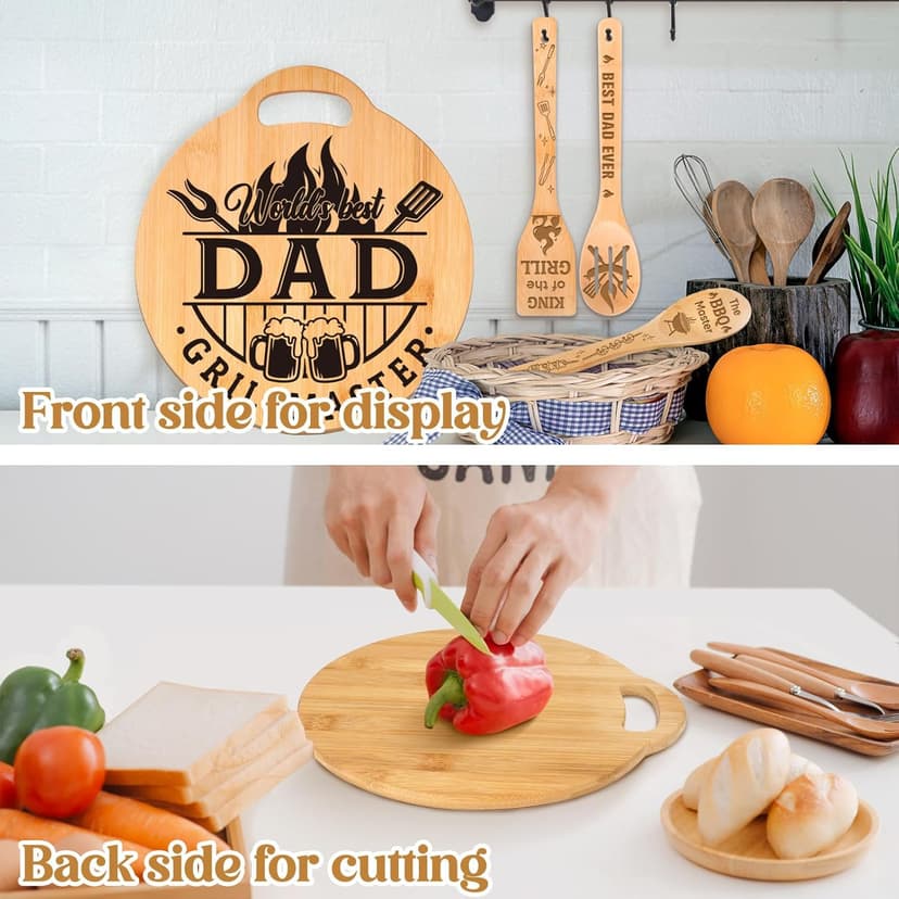 Dad Birthday Gift - Engraved Bamboo Cutting Board Set, Unique Gifts for Dad from Daughter/Son, Fathers Day Christmas Birthday Gifts for Dad Daddy Father
