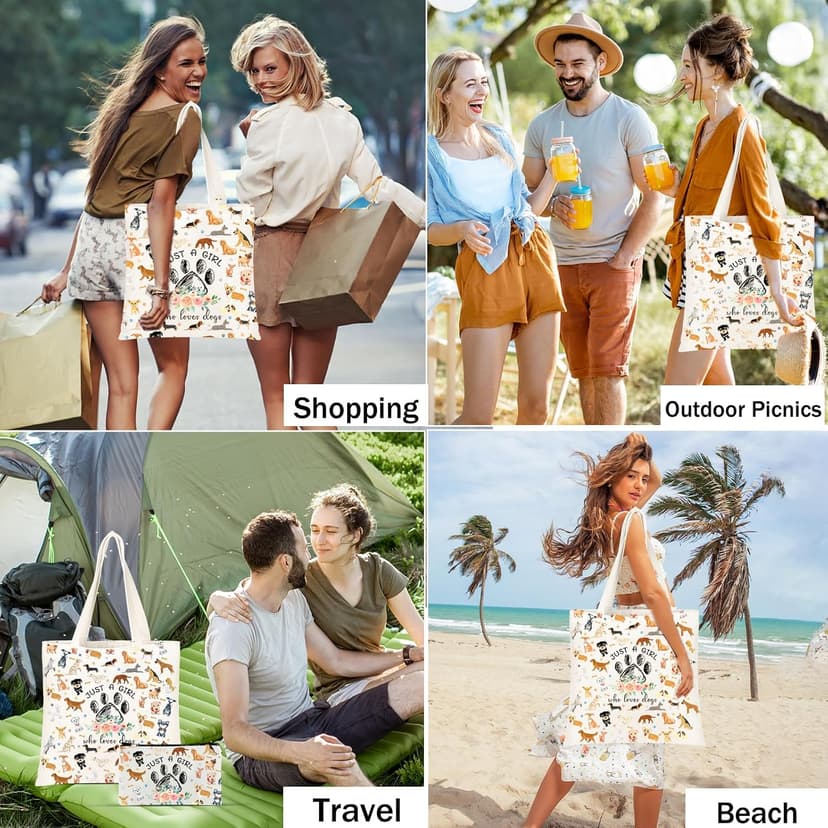 Cute Gifts for Dog Lover, Dog mom Gift Reusable Grocery Beach Shopping Bag for Women, Birthday Gift for Mom Daughter Friends Sisters Who Loves Dogs