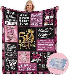 50 Birthday Gifts for Women, 50th Birthday Blanket with Gift Box, 50th Birthday Decorations Gift Ideas for Her, 50 Year Old Gifts for Women Turning 50 and Fabulous