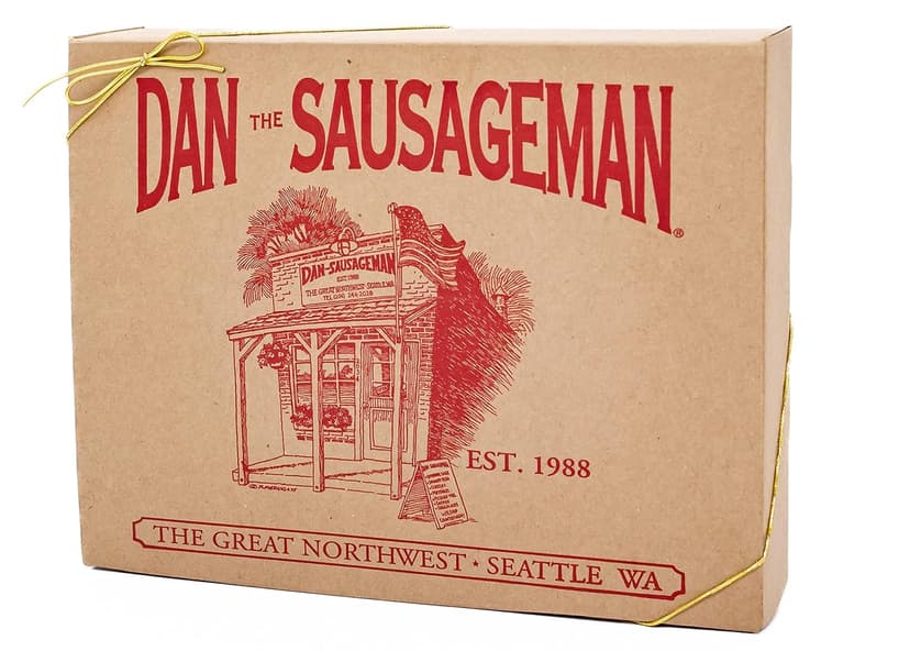 Dan the Sausageman Juneau Gourmet 8 items Gift Basket - Original Summer Sausage, Wisconsin Cheese, Mustard, Craker, Olives, Nuts and Candy | Gift Snack Box