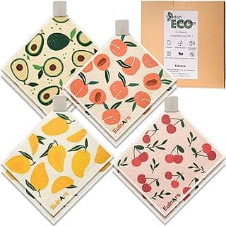 Swedish Dishcloths for Kitchen, 8 Pack Reusable Paper Towels with Clips, Non-Scratch Swedish Kitchen Towels, Super Absorbent Cellulose Sponge Cloths, Dishwasher Safe, No Odor