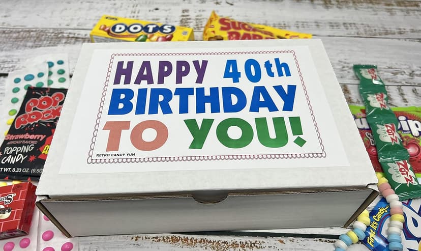RETRO CANDY YUM Happy 40th Birthday to You for 40 Year Old Man or Woman - Classic Nostalgic Candy Assortment Gift Box Jr
