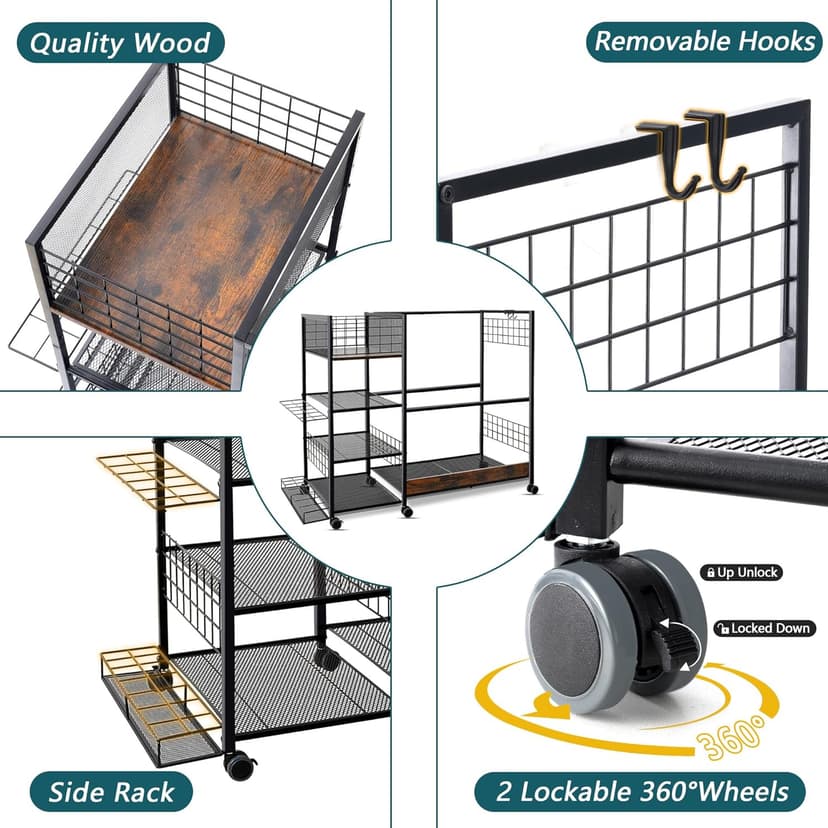 Golf Bag Organizer for Garage, Golf Accessories for Men Women, Golf Bag Stand, Golf Storage Organizer with 2 Hooks, Storage Rack for 2 Golf Bags, Sports Equipment Organize, Golf Club Holder