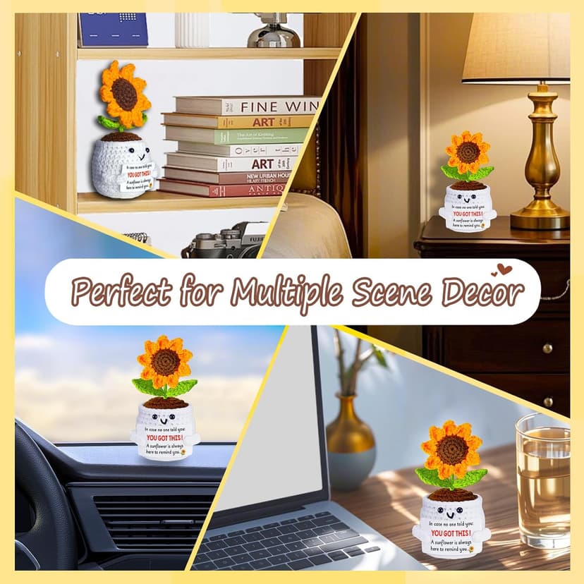 Birthday Gifts for Women, Positive Crochet Sunflower Emotional Support Gift Handmade Plush Doll, Thank You Unique Friendship Gifts for Sister Best Friend Coworker Men Teen Girls, Womens Xmas Present