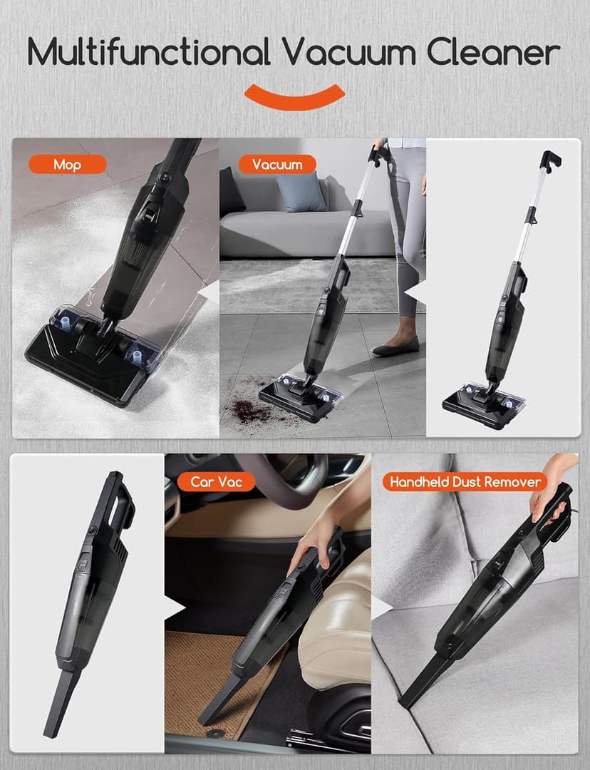 Stick Vacuum Cleaner with 3 Mop Pads Electirc Mop 600W 18kpa Powerful Suction Corded Upright Vacuum Lightweight Electric mop for Tile Hardwood Floor,Marble Cleaning